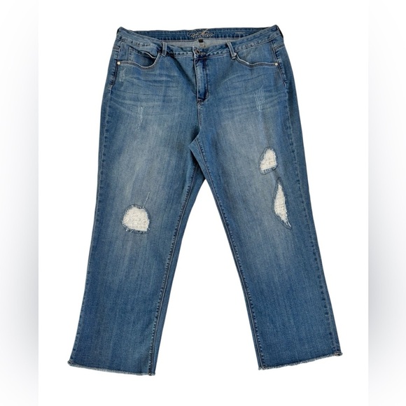 Diane Gilman Denim - DG2 by Diane Gilman Distressed Lace Patch Straight Leg Jeans - 20W
